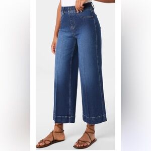 NWT Spanx Authentic Blue Pull On Everywhere Cropped Wide Leg Jeans Sz. M Petite